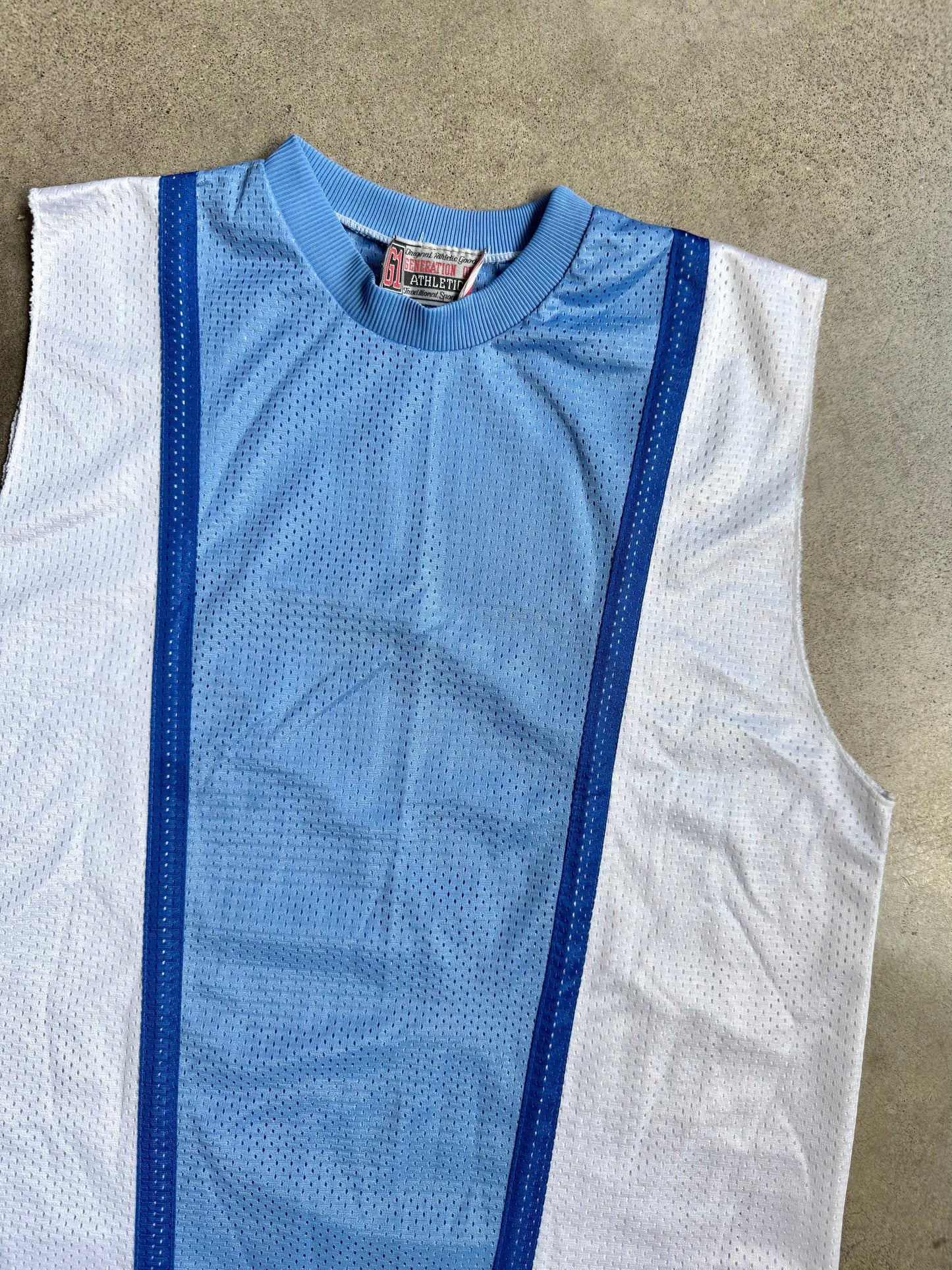 Vintage 1990s Blue & White Athletic Mesh Tank Top | L/XL