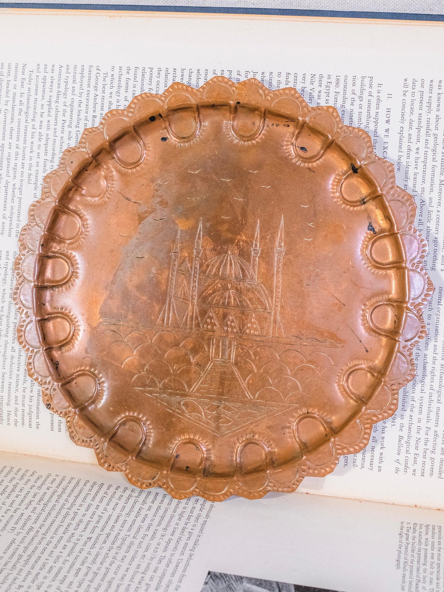 Vintage Solid Copper Stamped Turkish Landscape Plate