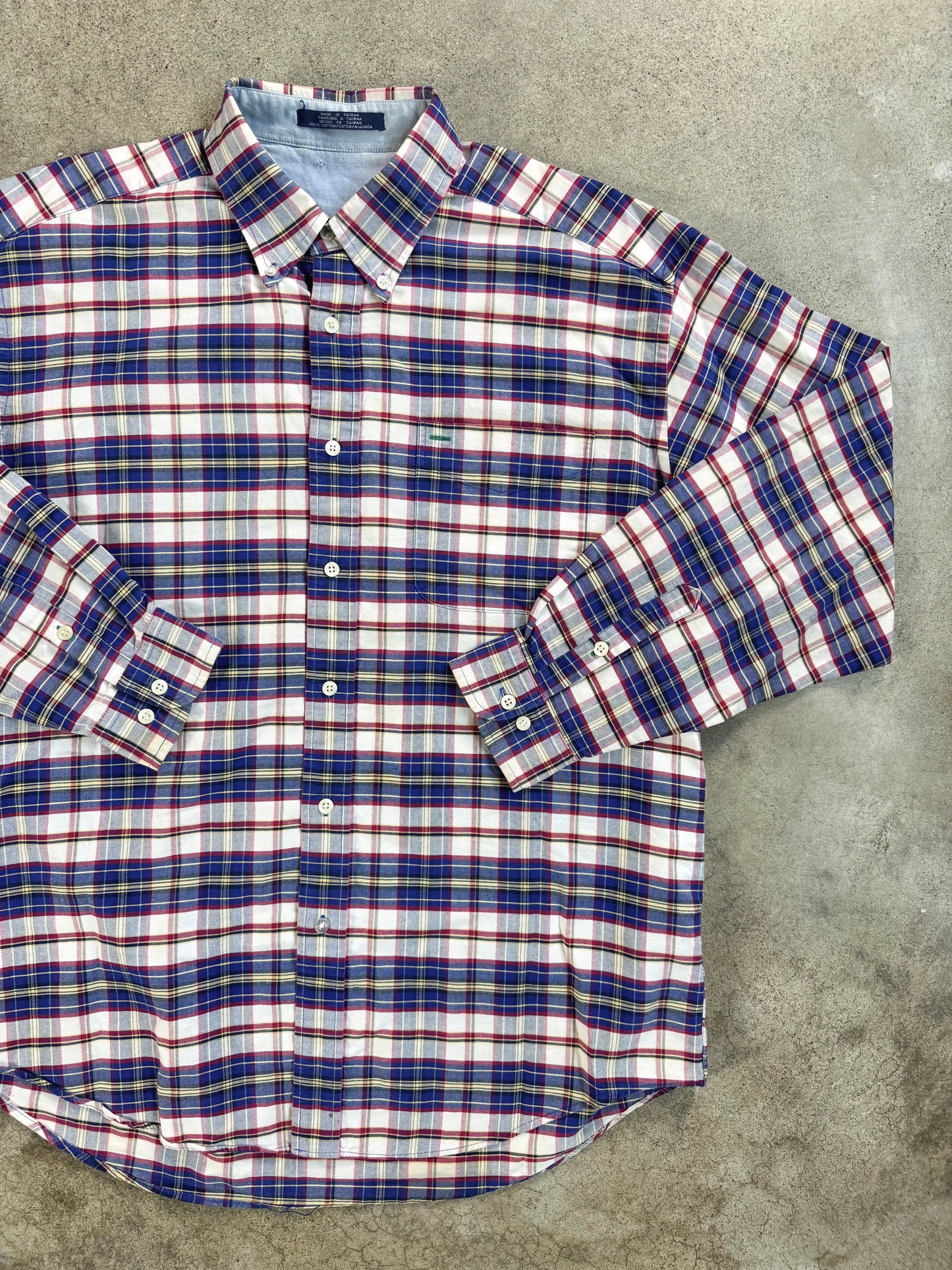 Vintage 1990s Tommy Hilfiger Blue & Red Plaid Cotton Button-Down Shirt | XL