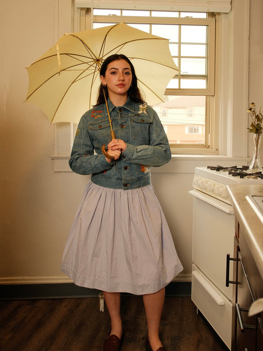 Vintage 1950s Lilac Pleated Cotton Circle Skirt | XS