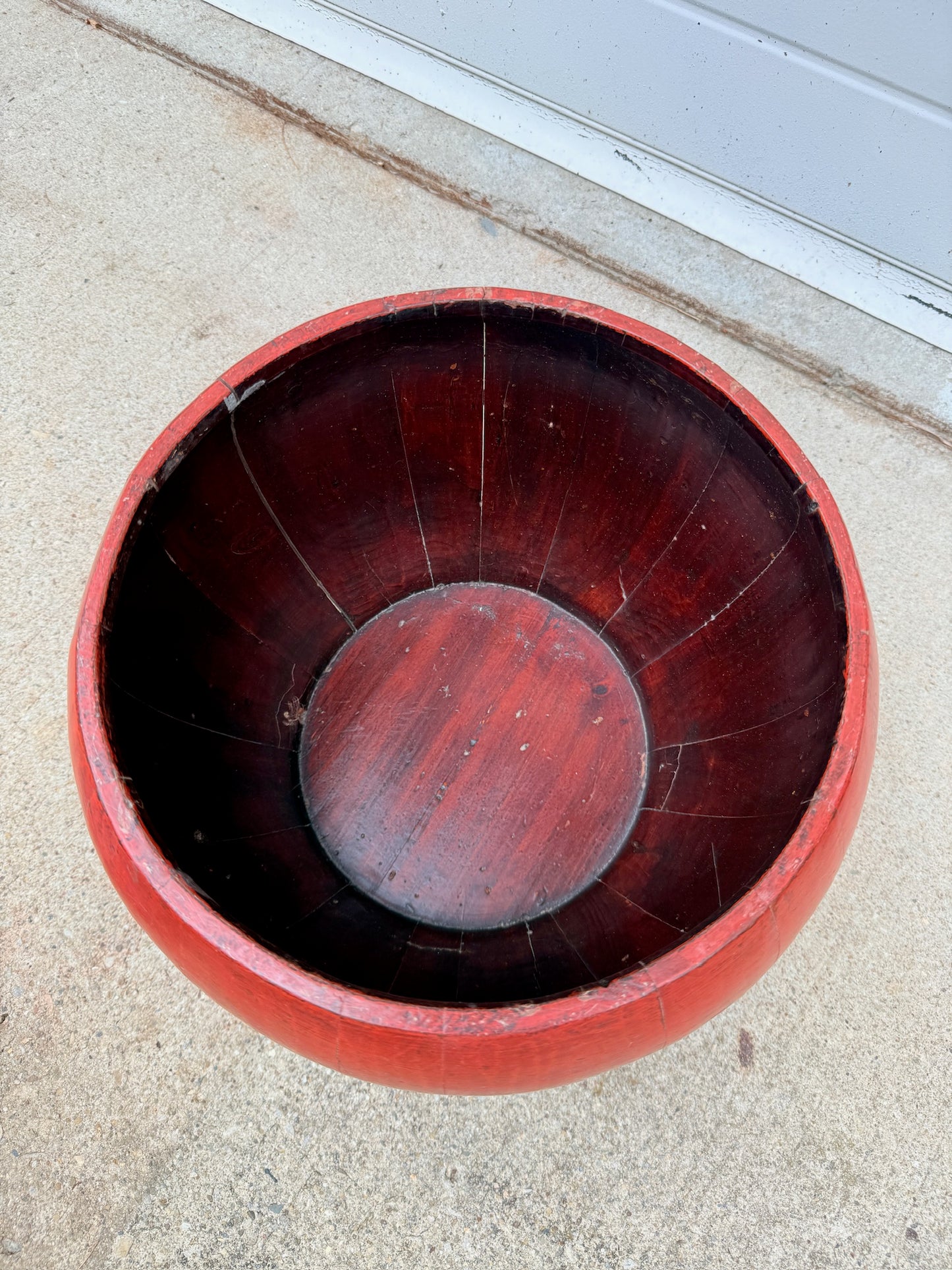 Antique Chinese Red Laquered Wood Rice Box