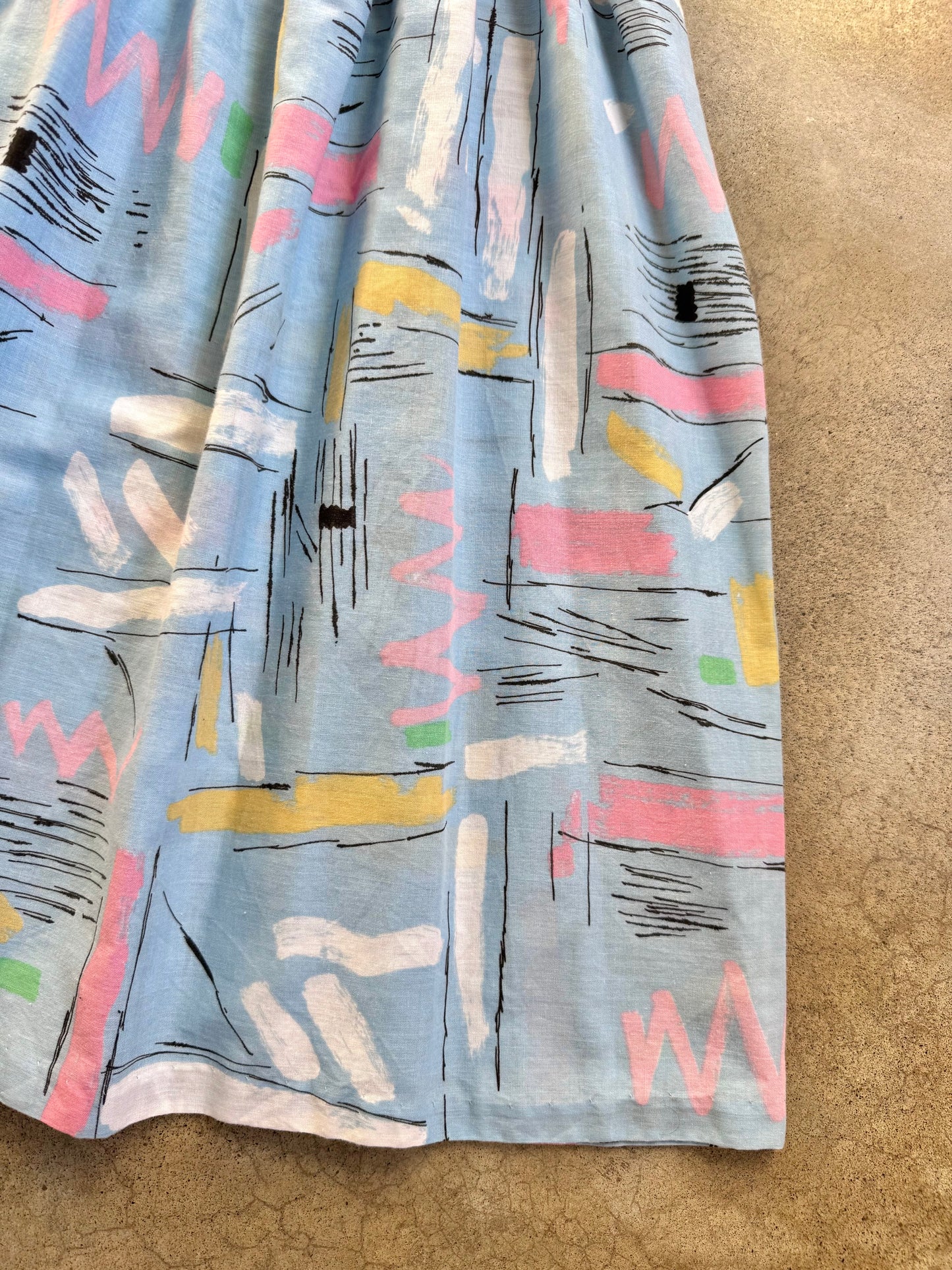 Vintage 1980s Pastel Printed Cinch-Waist Ruffled Midi Dress | Medium