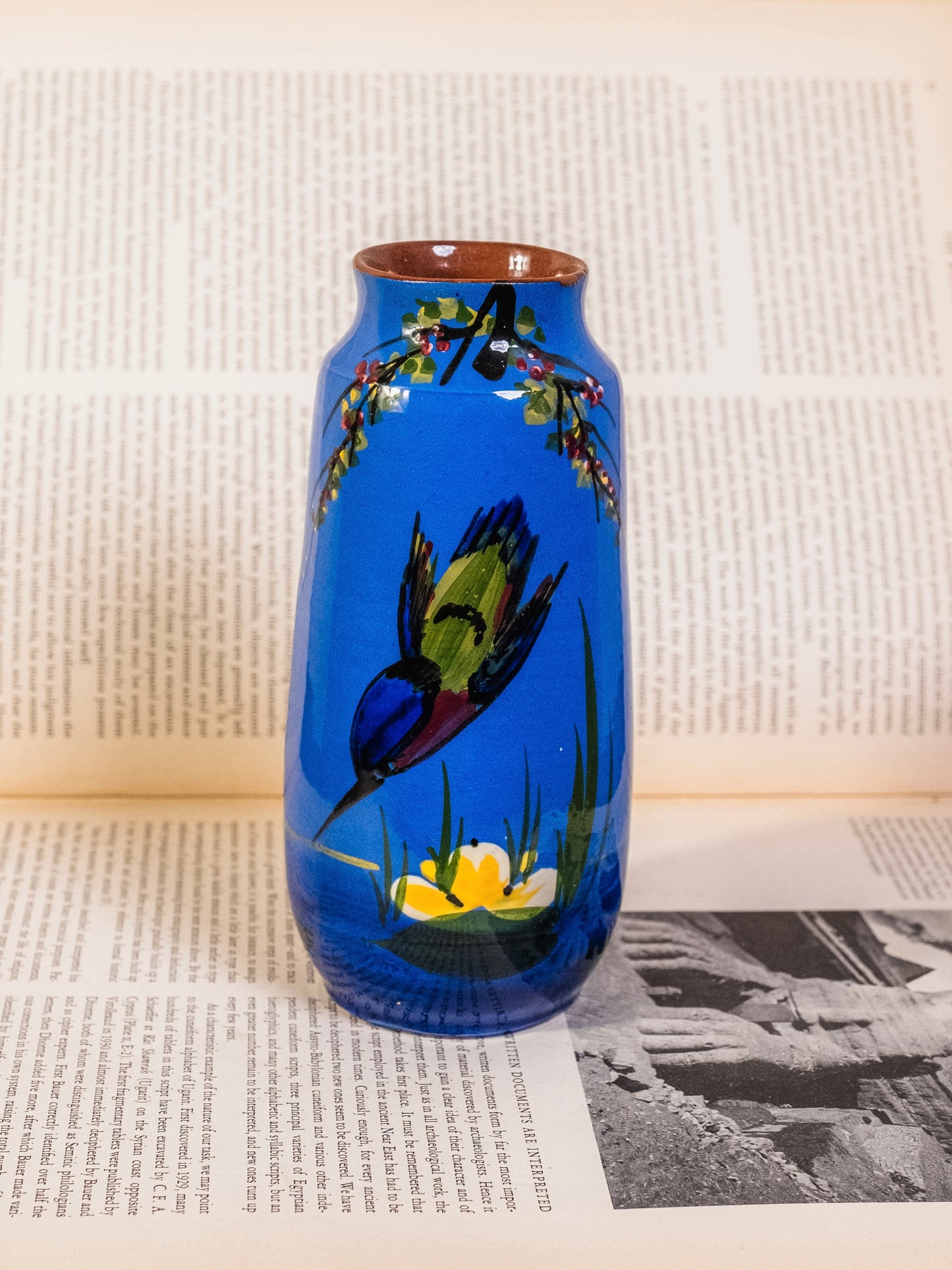 Vintage 1930s Longpark Pottery Blue Kingfisher Vase