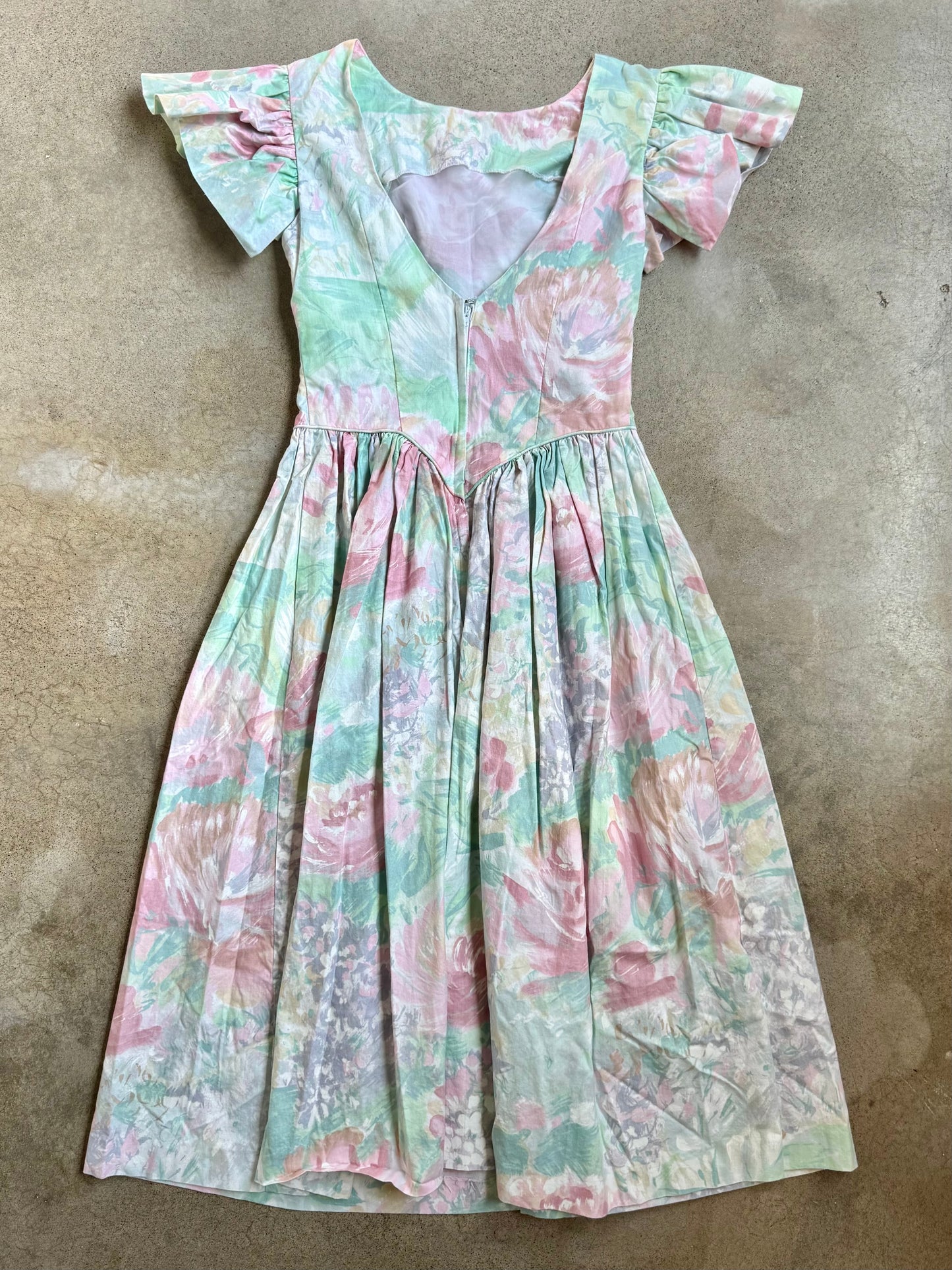 Vintage 1980s JCPenney Pastel Floral Puff Sleeve Formal Dress | Small