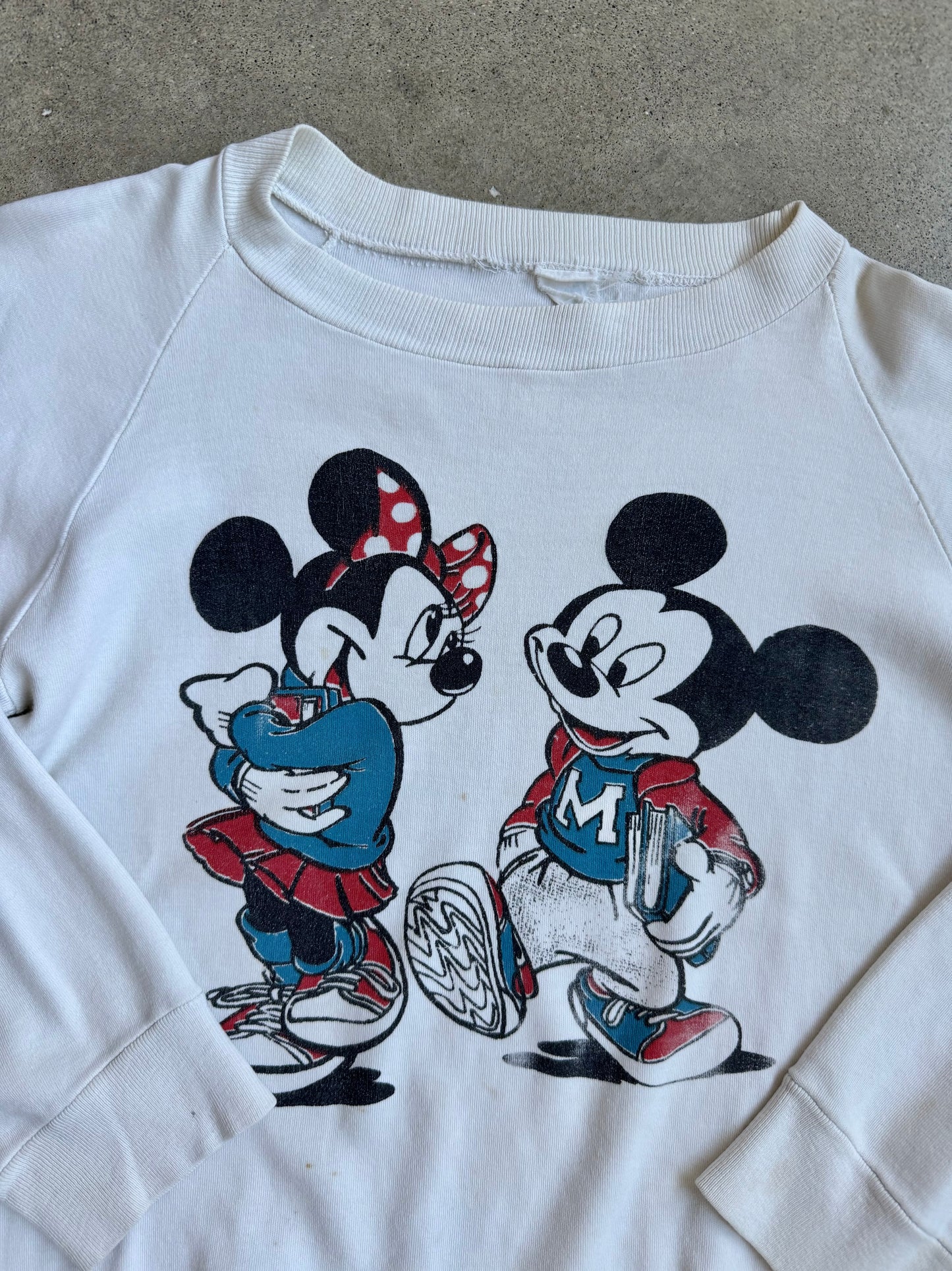 Vintage 1970s Mickey & Minnie High School Sweethearts Raglan Sweatshirt | Medium