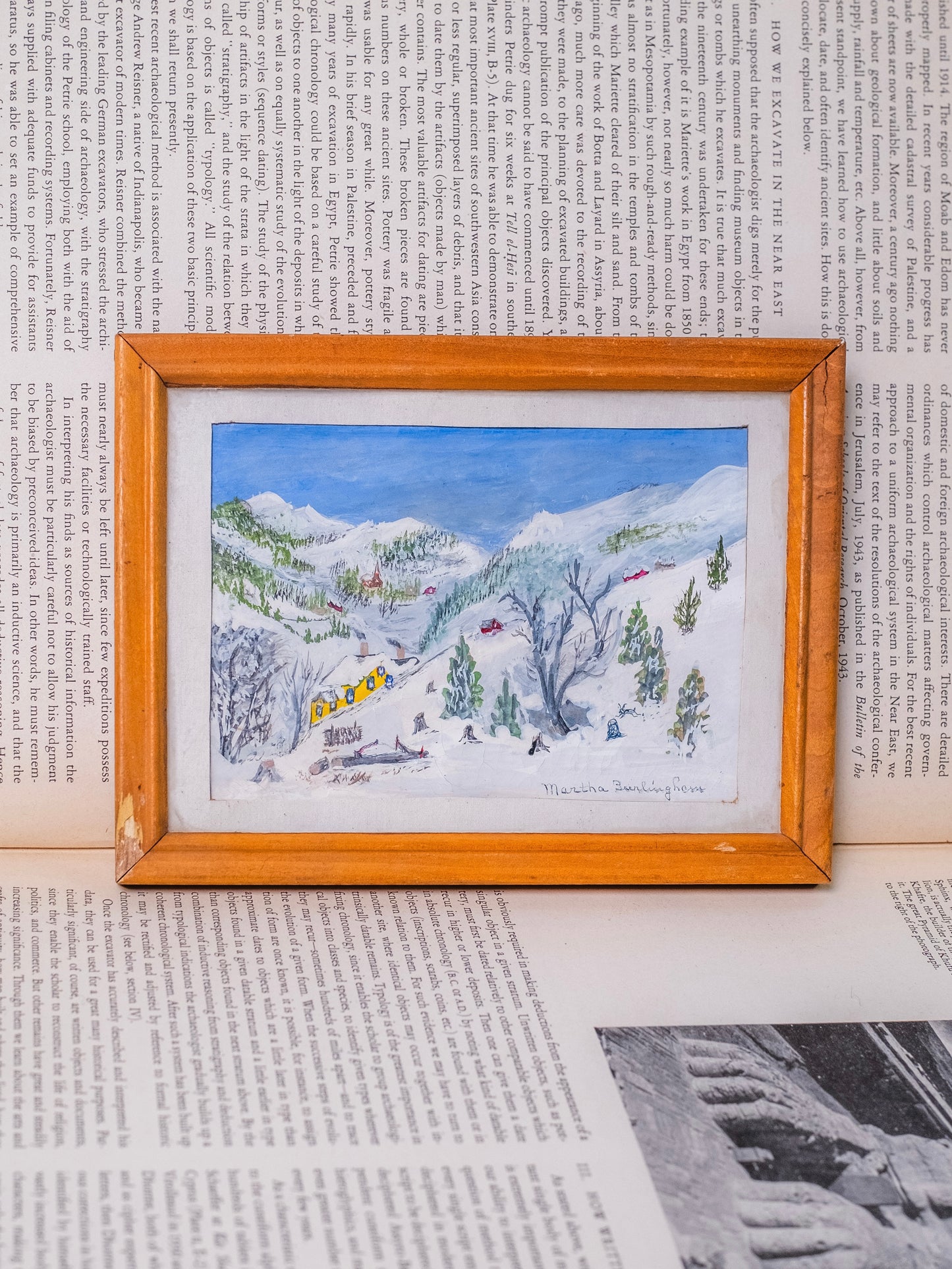 Vintage 1960s Framed Martha Burlingham "Echo Valley" Snow Scene Watercolor Painting | Signed