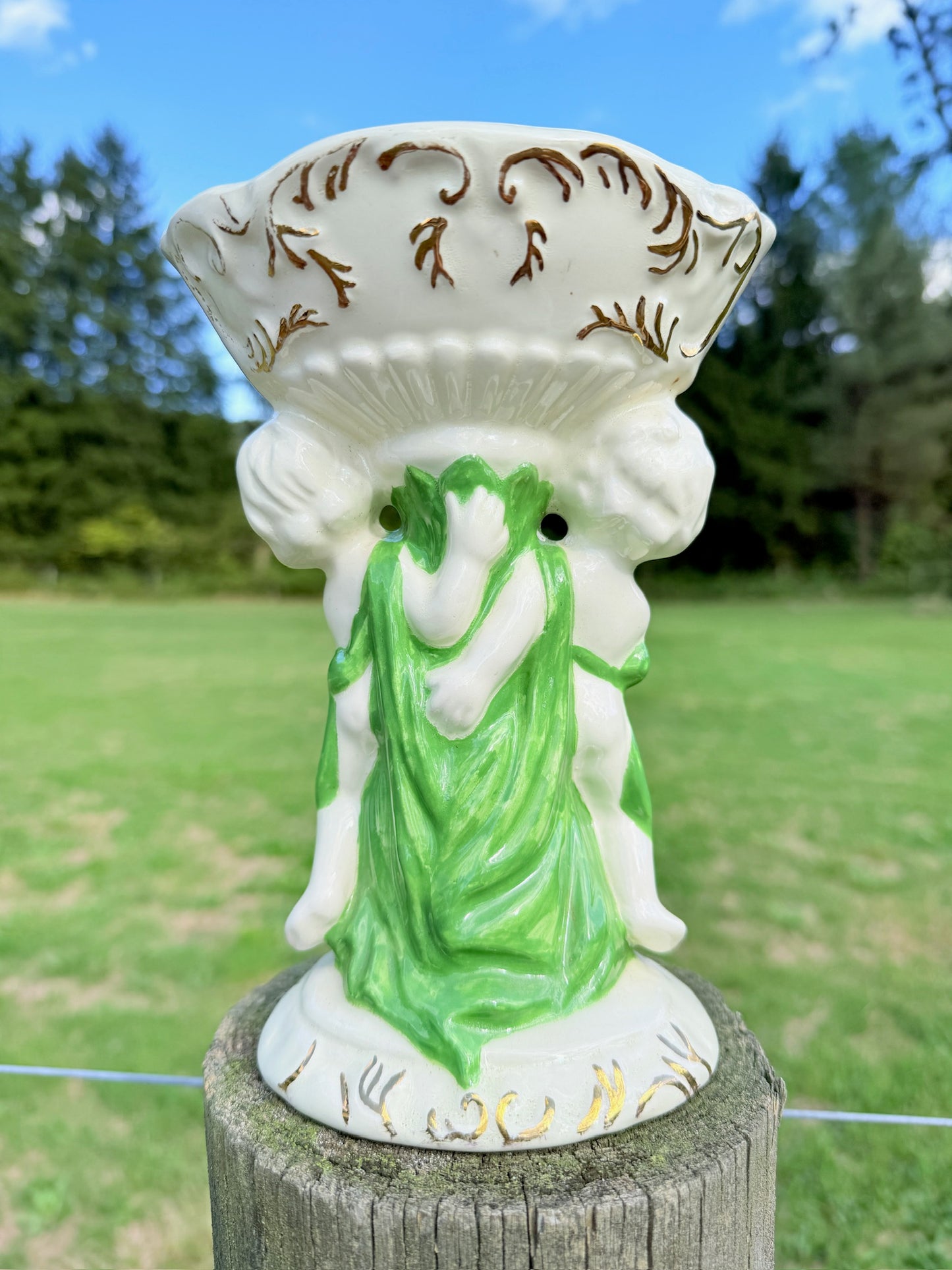 Vintage 1950s Ceramic Cherub Pedestal Dish