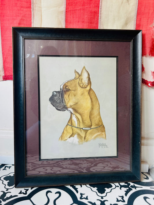 Vintage 1930s Gladys Emerson Cooke Framed Boxer Dog Print