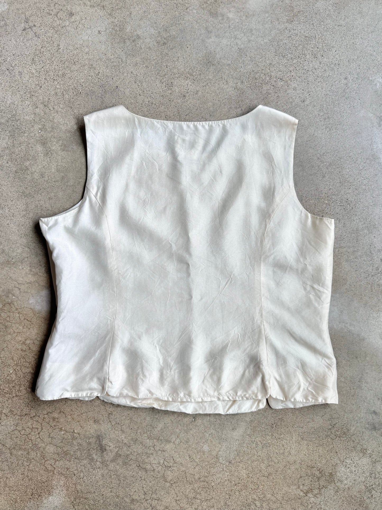 Vintage 1990s Talbots Cream Silk Shell Tank Top | XL