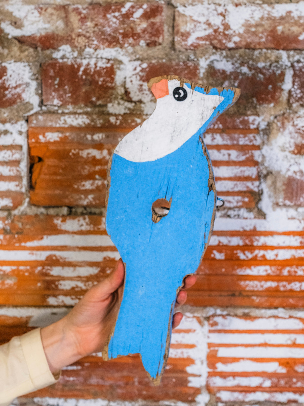 Vintage Folk Art Hand-Painted Wooden Bird