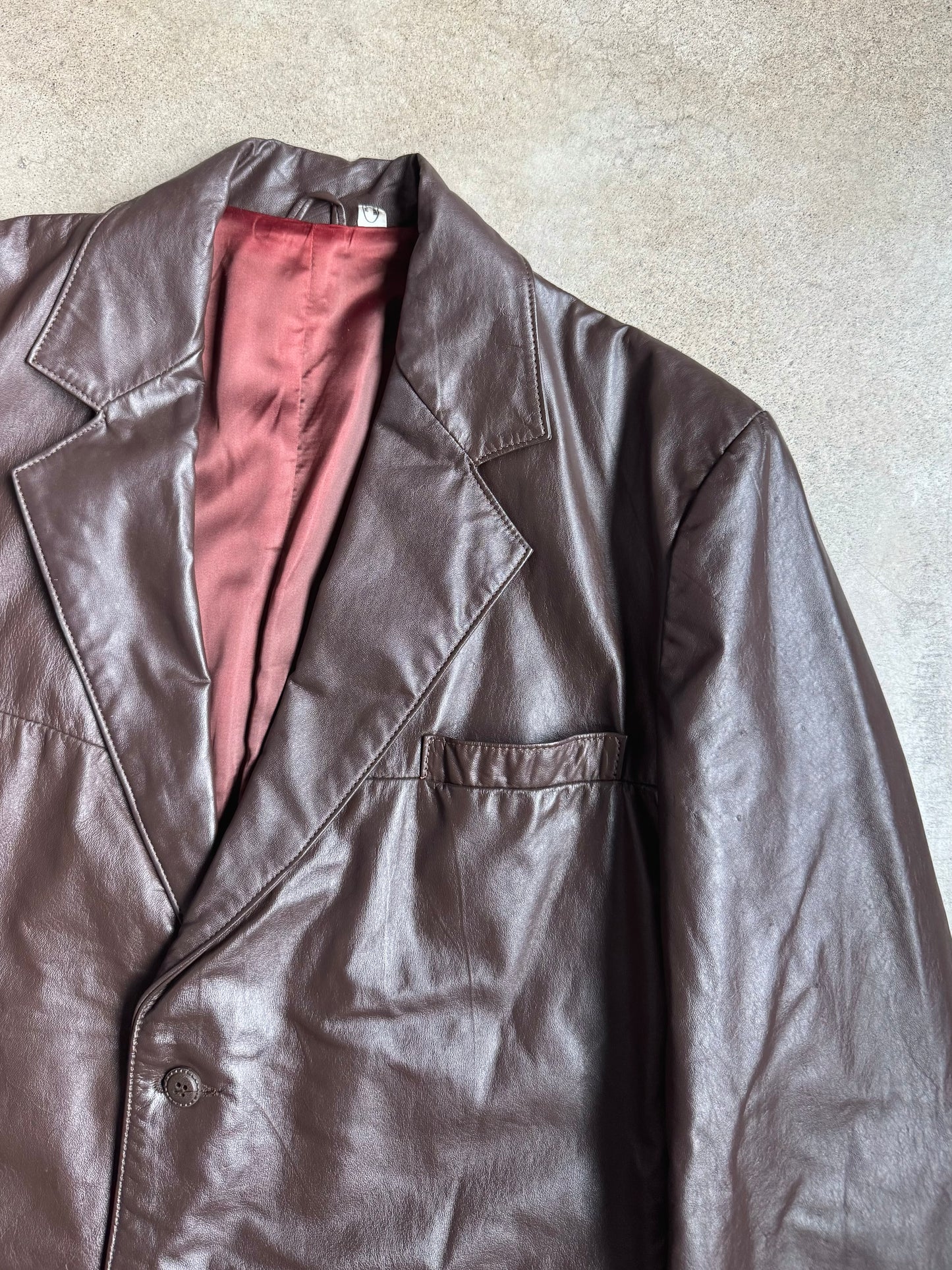Vintage 1970s Clipper Mist Brown Leather Blazer Jacket | 44R