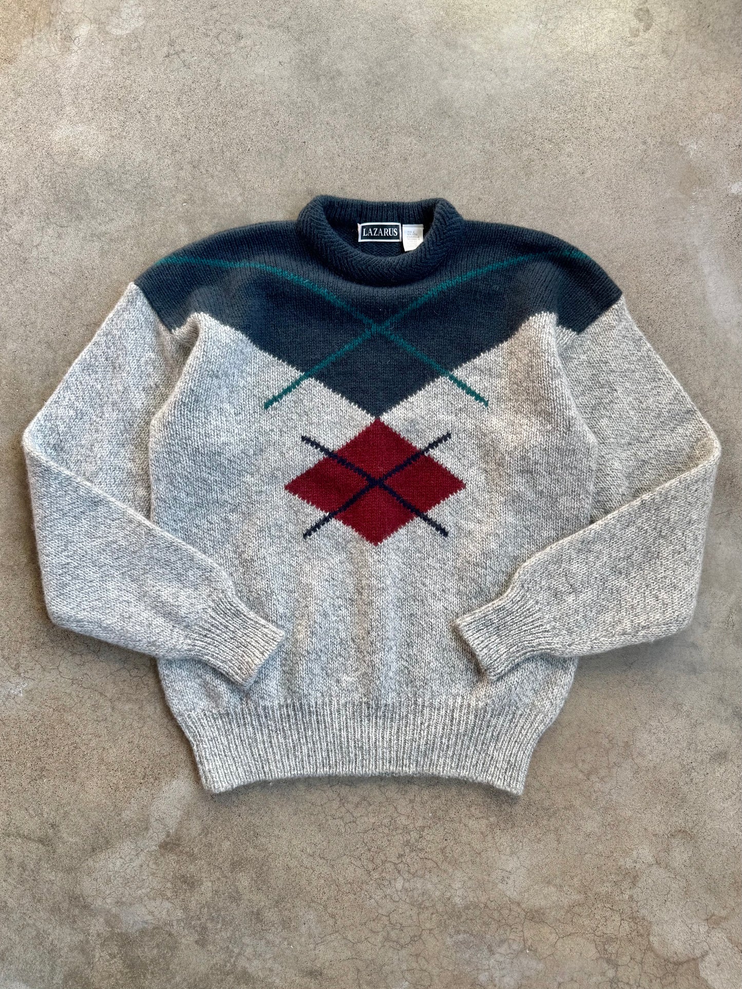 Vintage 1980s Lazarus Two-Tone Argyle Wool Sweater | Large