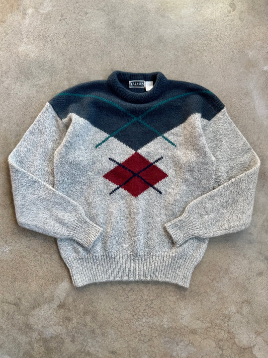 Vintage 1980s Lazarus Two-Tone Argyle Wool Sweater | Large