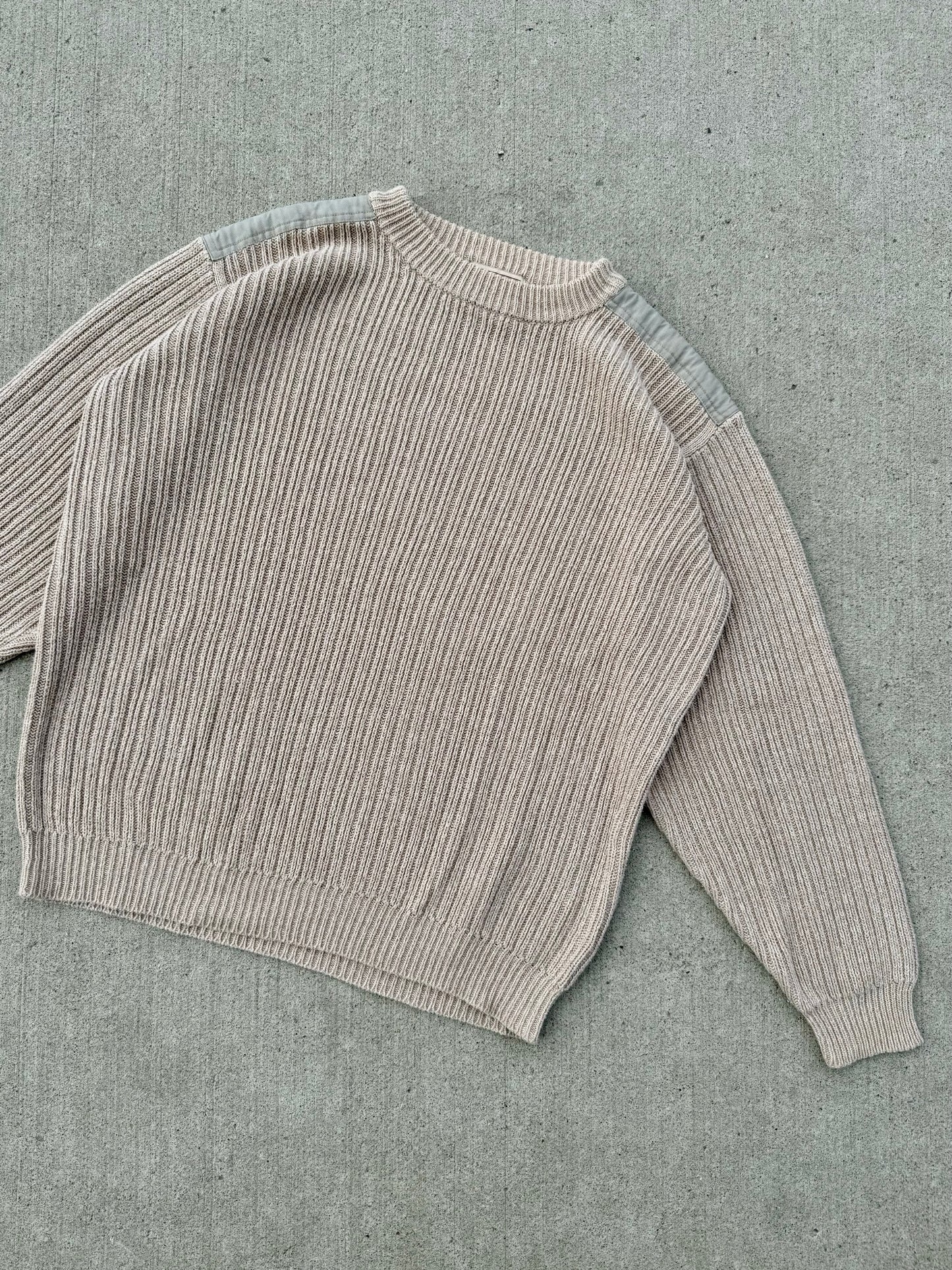 Vintage 1990s Woolrich Neutral Cotton Crewneck Sweater | Large