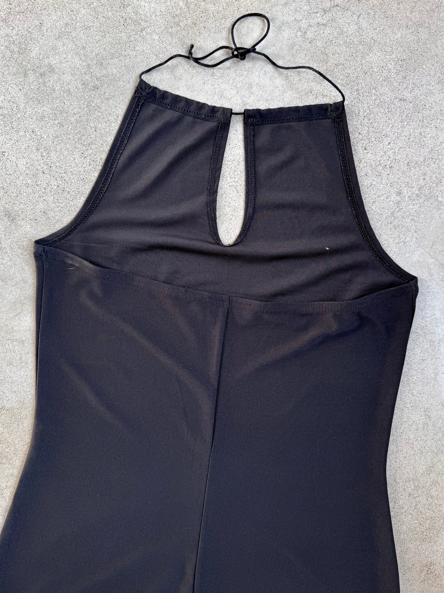 Vintage 1990s Currants Black Slinky Halter Dress | Large