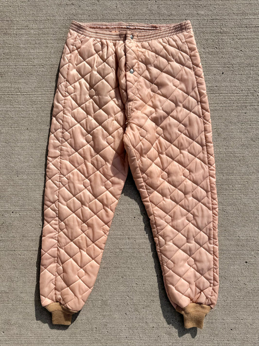 Vintage 1970s Muted Pink Quilted Ski Pants | M/L