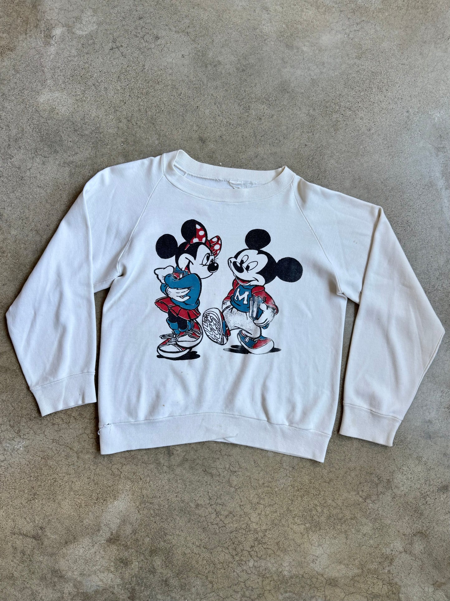 Vintage 1970s Mickey & Minnie High School Sweethearts Raglan Sweatshirt | Medium