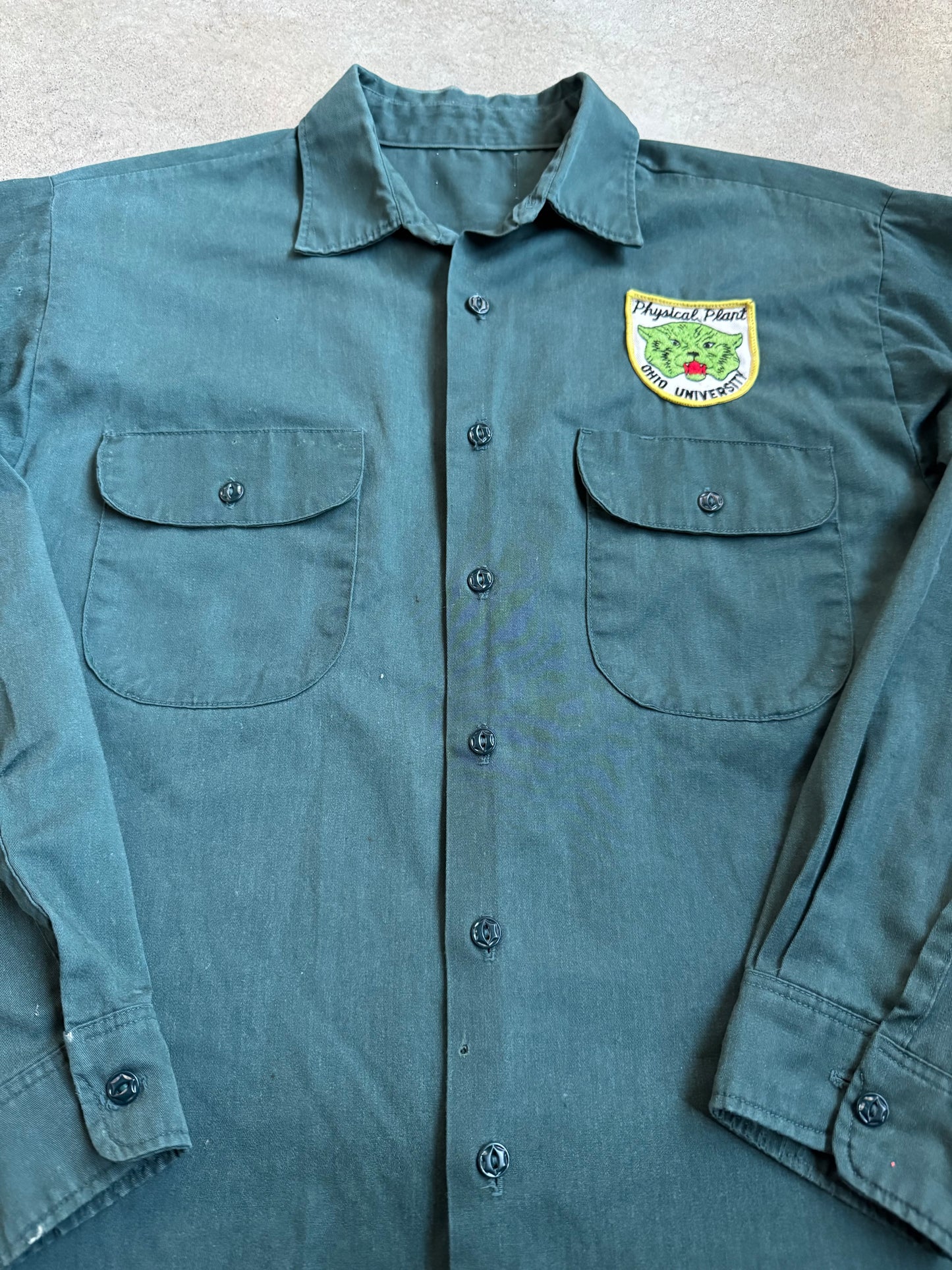 Vintage 1970s Ohio University Physical Plant Patched Utility Shirt | L/XL