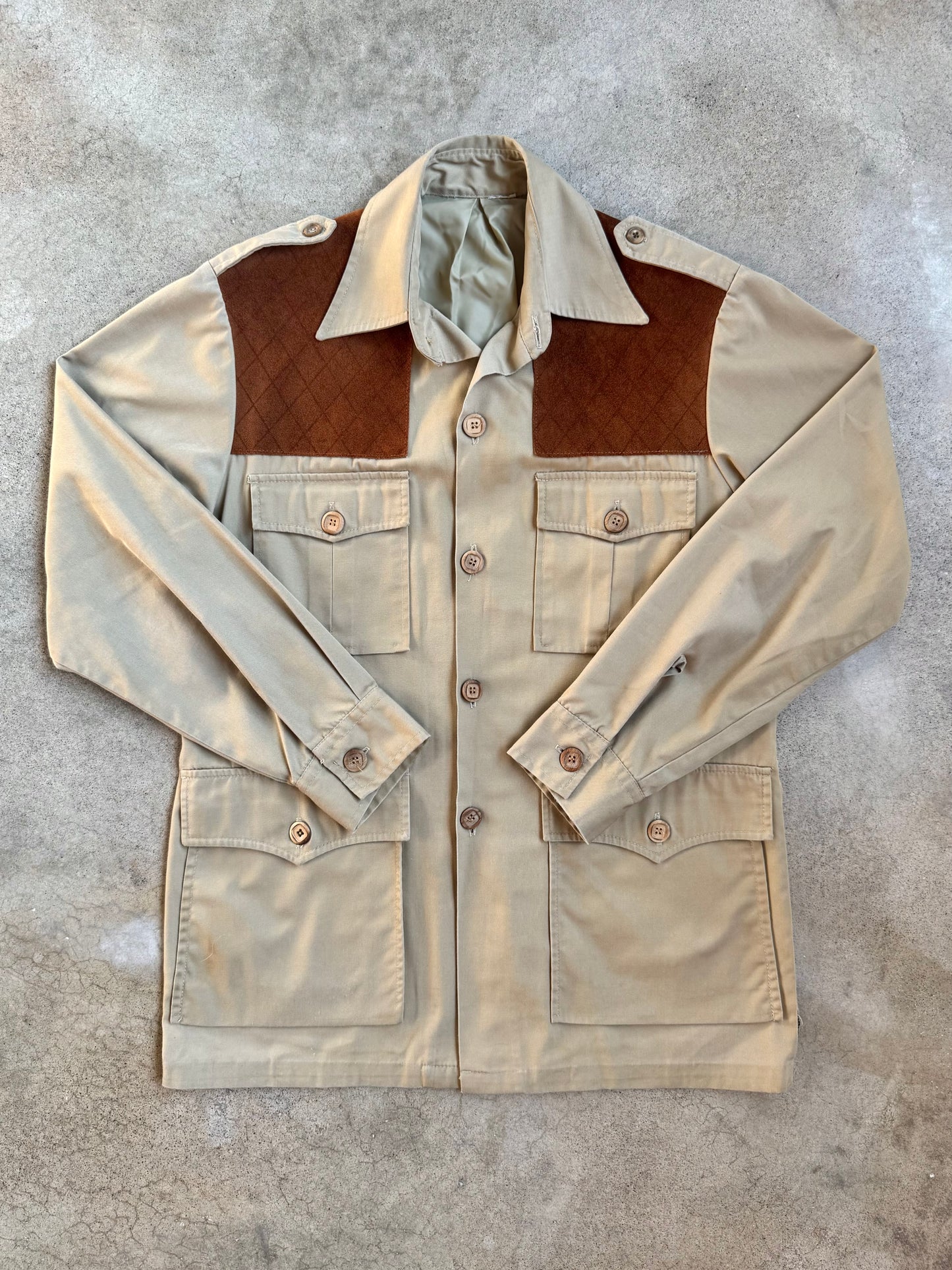 Vintage Woolrich Suede Patch Safari-Style Hunting Jacket | Large