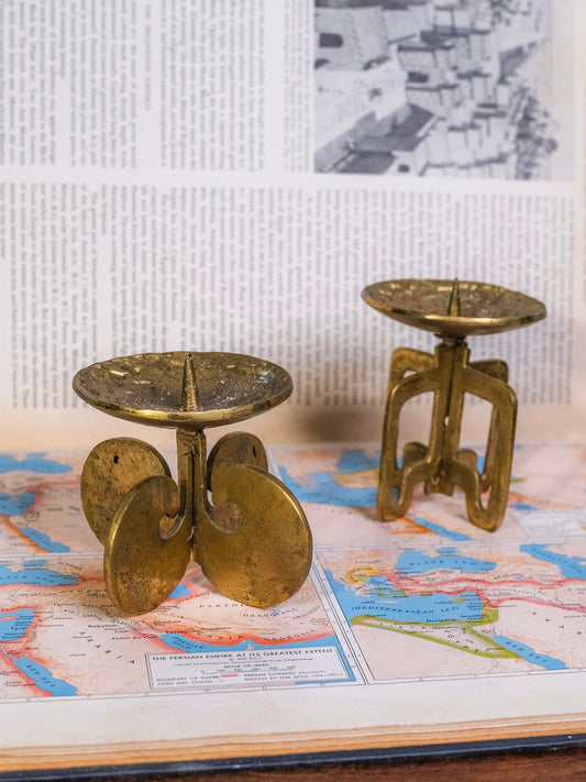 Vintage Brutalist Solid Brass Roman Candleholders | Set of 2