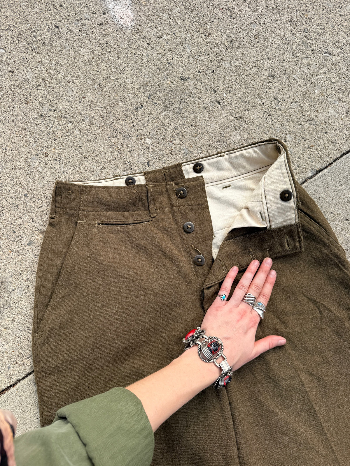 Vintage 1940's WW2 Green Wool High Waist Trousers