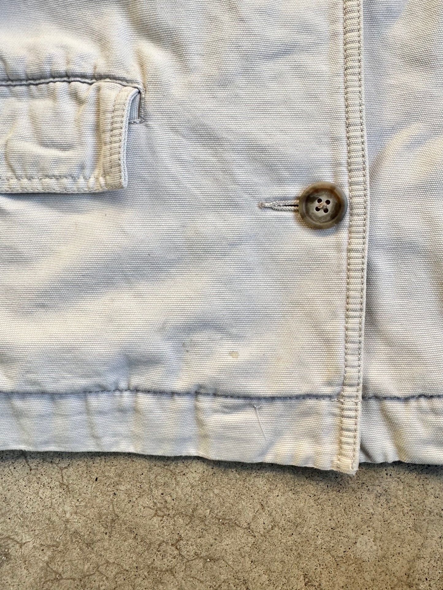 Vintage 1990s Eddie Bauer Beige Canvas Red Lined Chore Jacket | XL