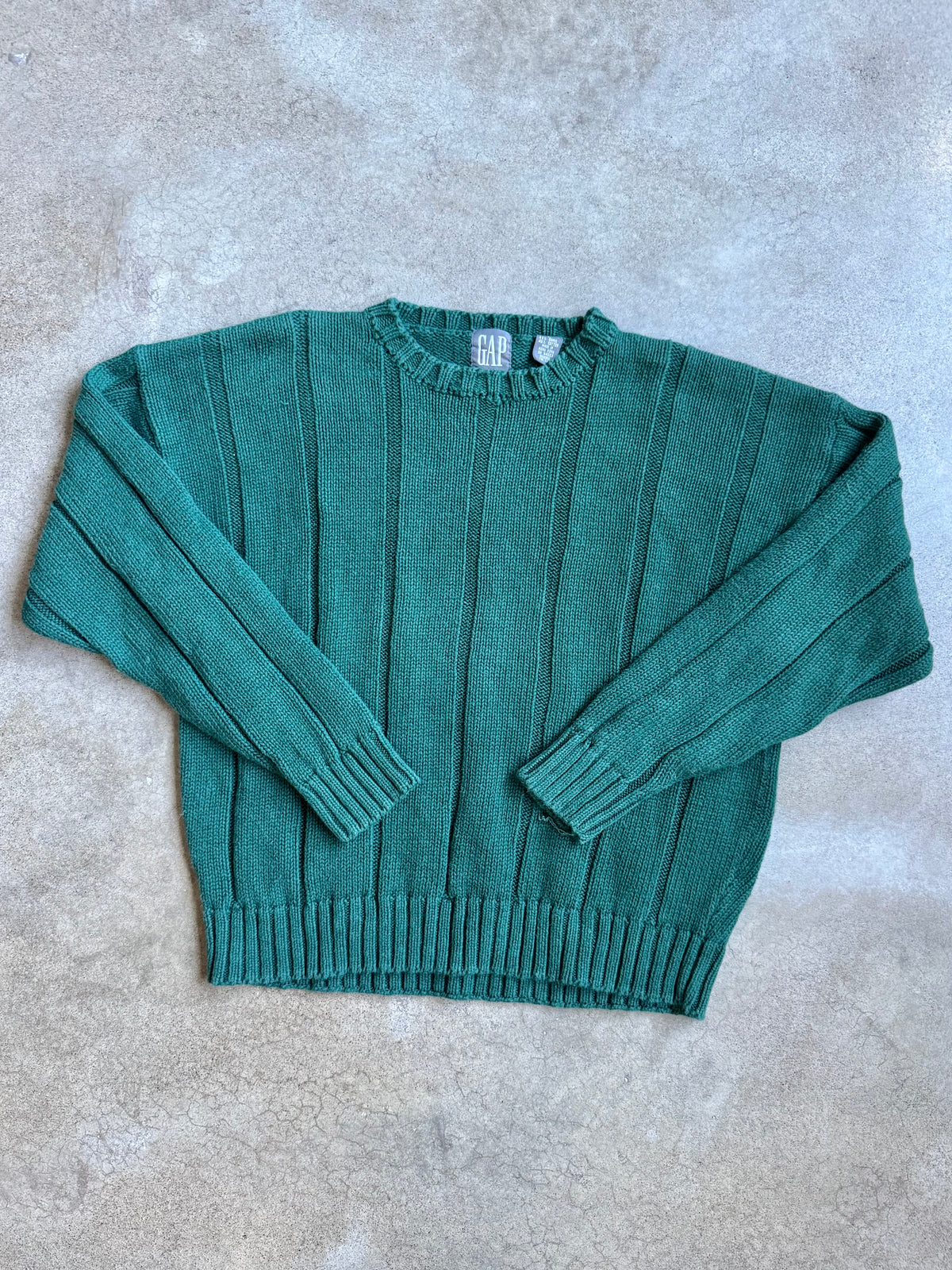 Vintage 1990s Gap Green Wide Rib Knit Cotton-Blend Crewneck Sweater | Large