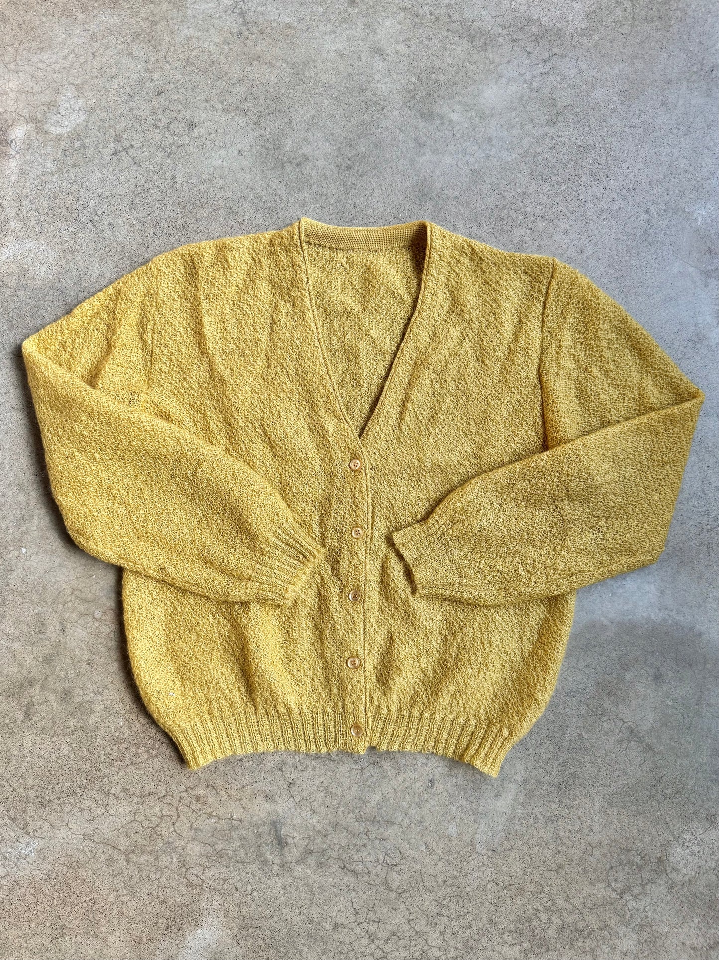 Vintage 1950s Yellow Mohair-Blend Knit Cardigan | M/L