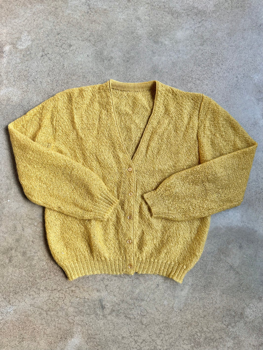 Vintage 1950s Yellow Mohair-Blend Knit Cardigan | M/L