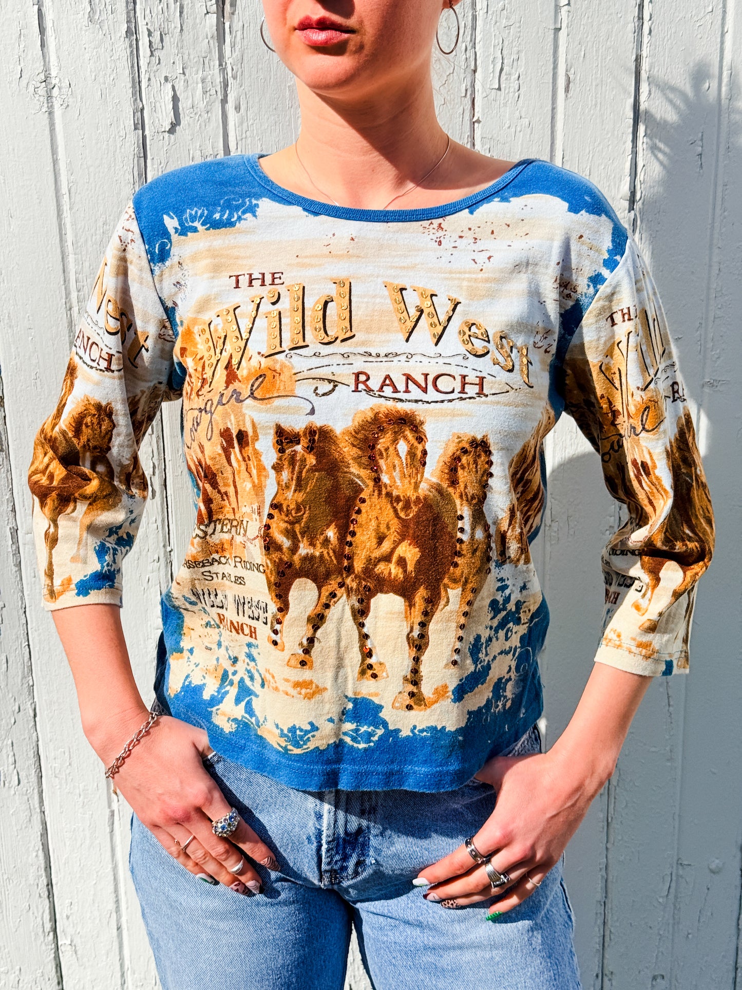 2000s Bit & Bridle Wild West Sequin Graphic Top | Large