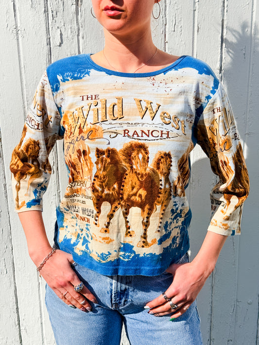 2000s Bit & Bridle Wild West Sequin Graphic Top | Large