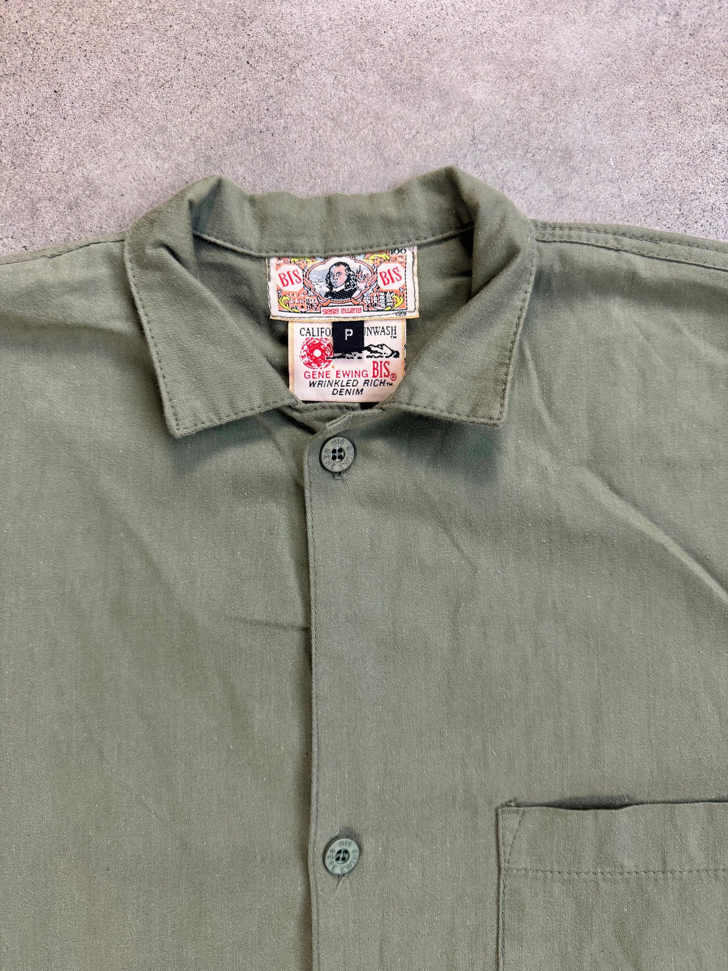 Vintage 1990s Bis by Gene Ewing Green Cotton Button-Up Shirt | M/L