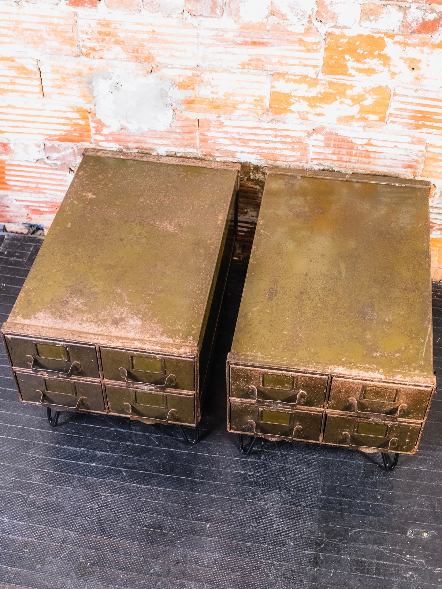 Vintage Metal Military File Cabinet Side Tables | Set of 2