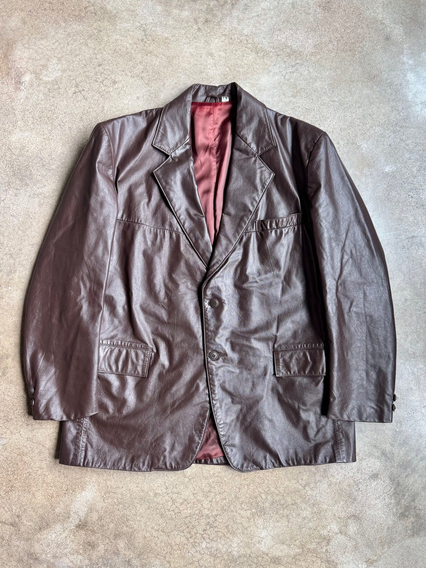 Vintage 1970s Clipper Mist Brown Leather Blazer Jacket | 44R