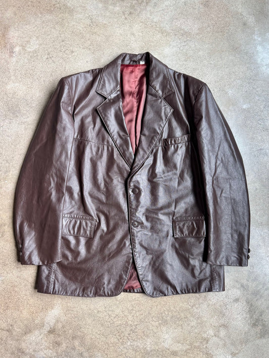 Vintage 1970s Clipper Mist Brown Leather Blazer Jacket | 44R