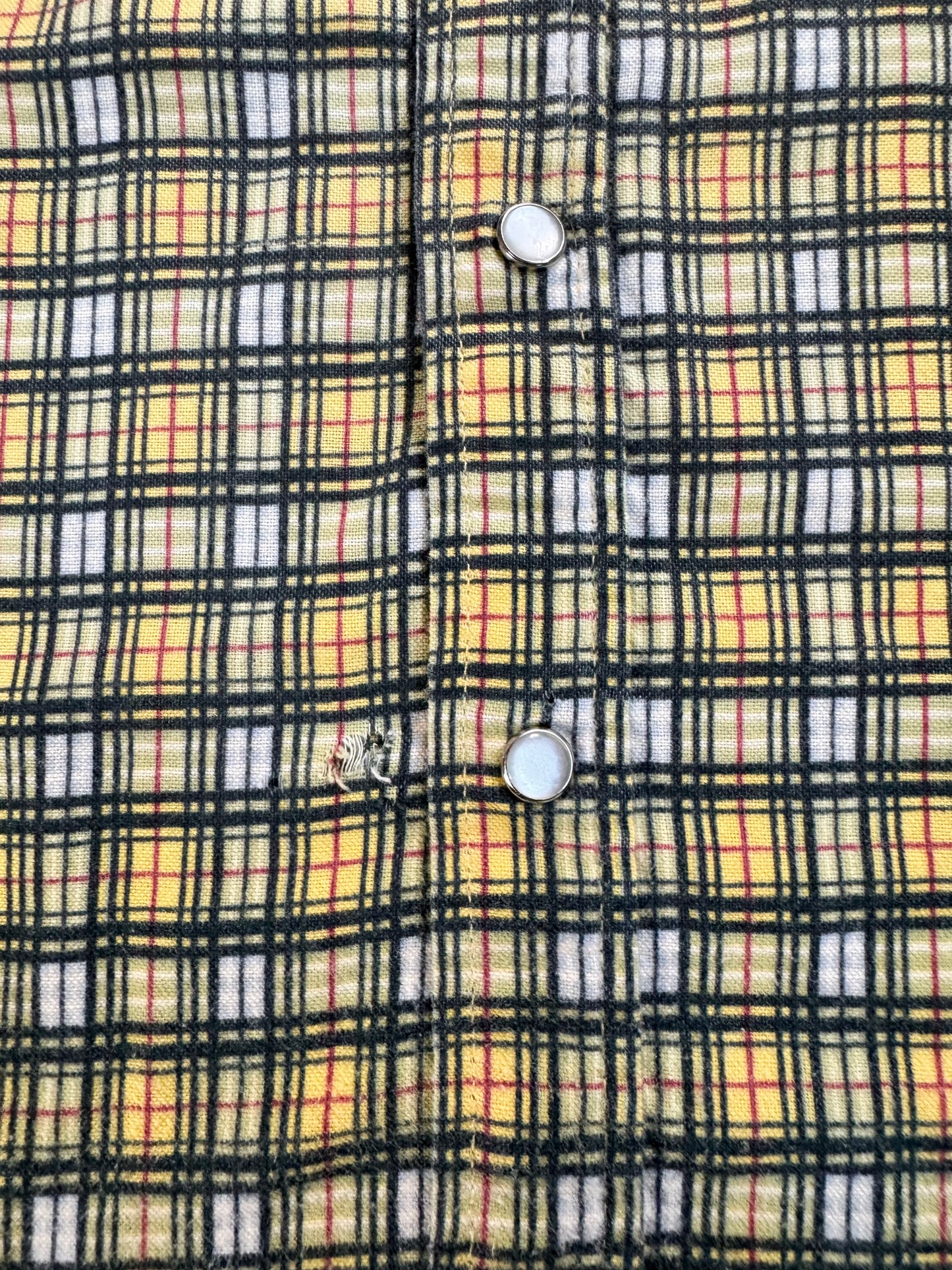 Vintage 1980s Haband Yellow Plaid Pearl Snap Shirt | Large
