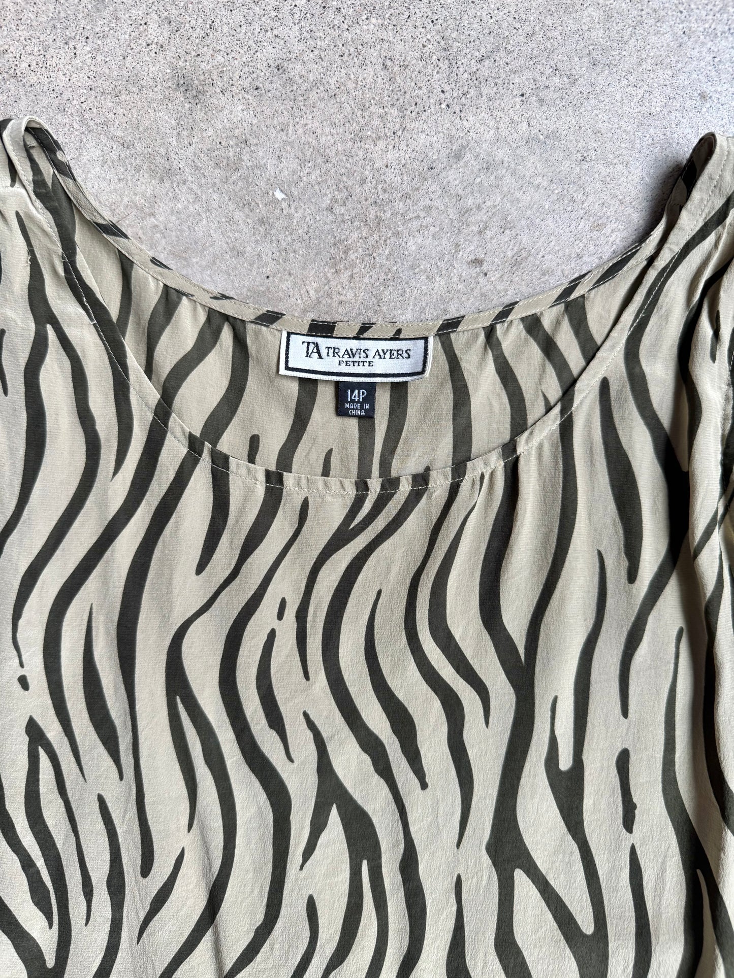 Vintage 1990s Travis Ayers Zebra Print 100% Silk Tank Top | Large