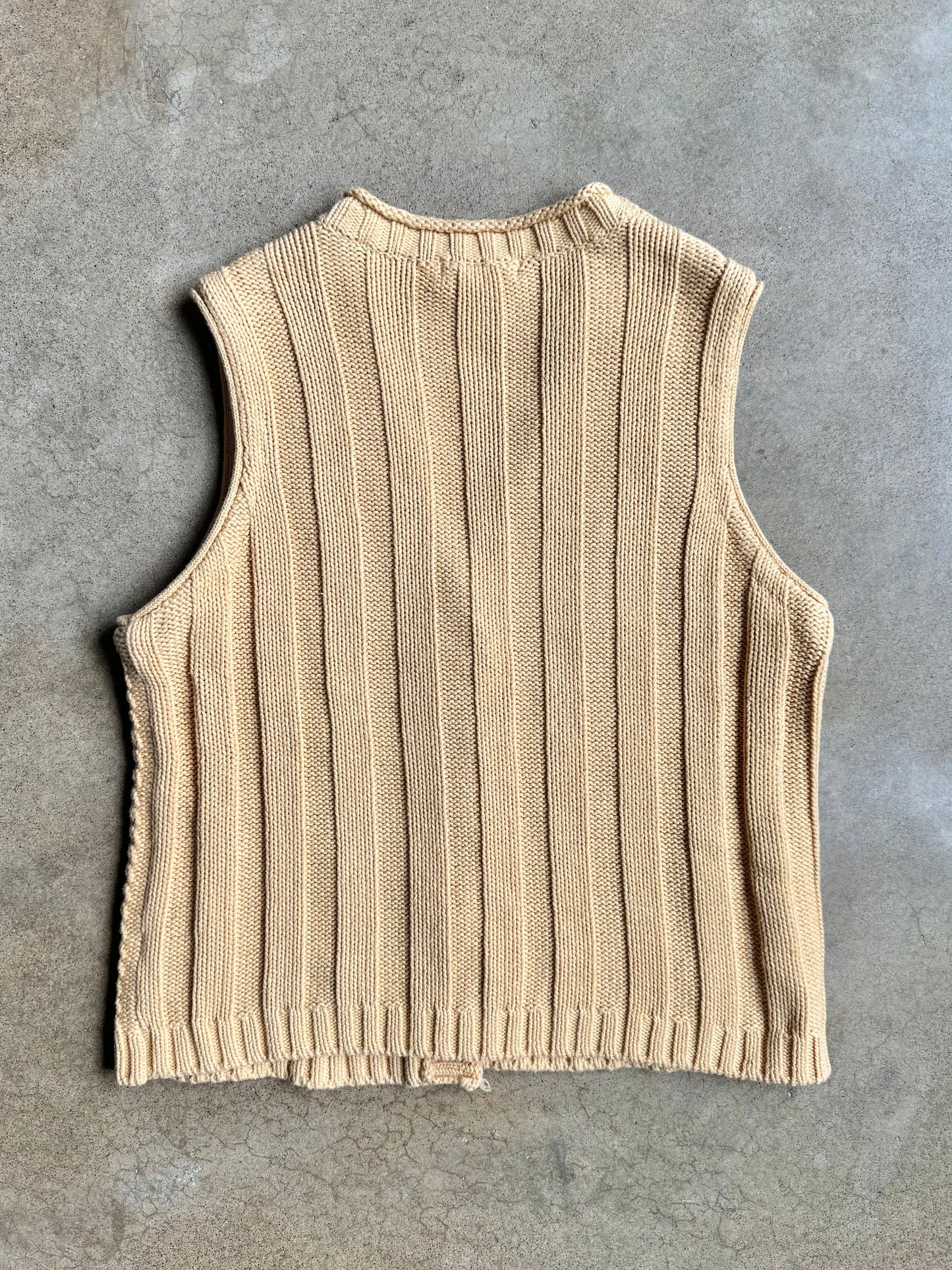 Vintage 1990s Eddie Bauer Yellow Cotton Cable-Knit Sweater Vest | Medium