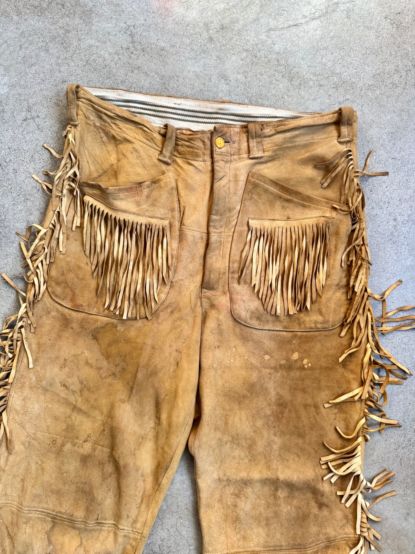Vintage 1950s Handmade Deer Suede Western Fringe Pants | Waist 35”