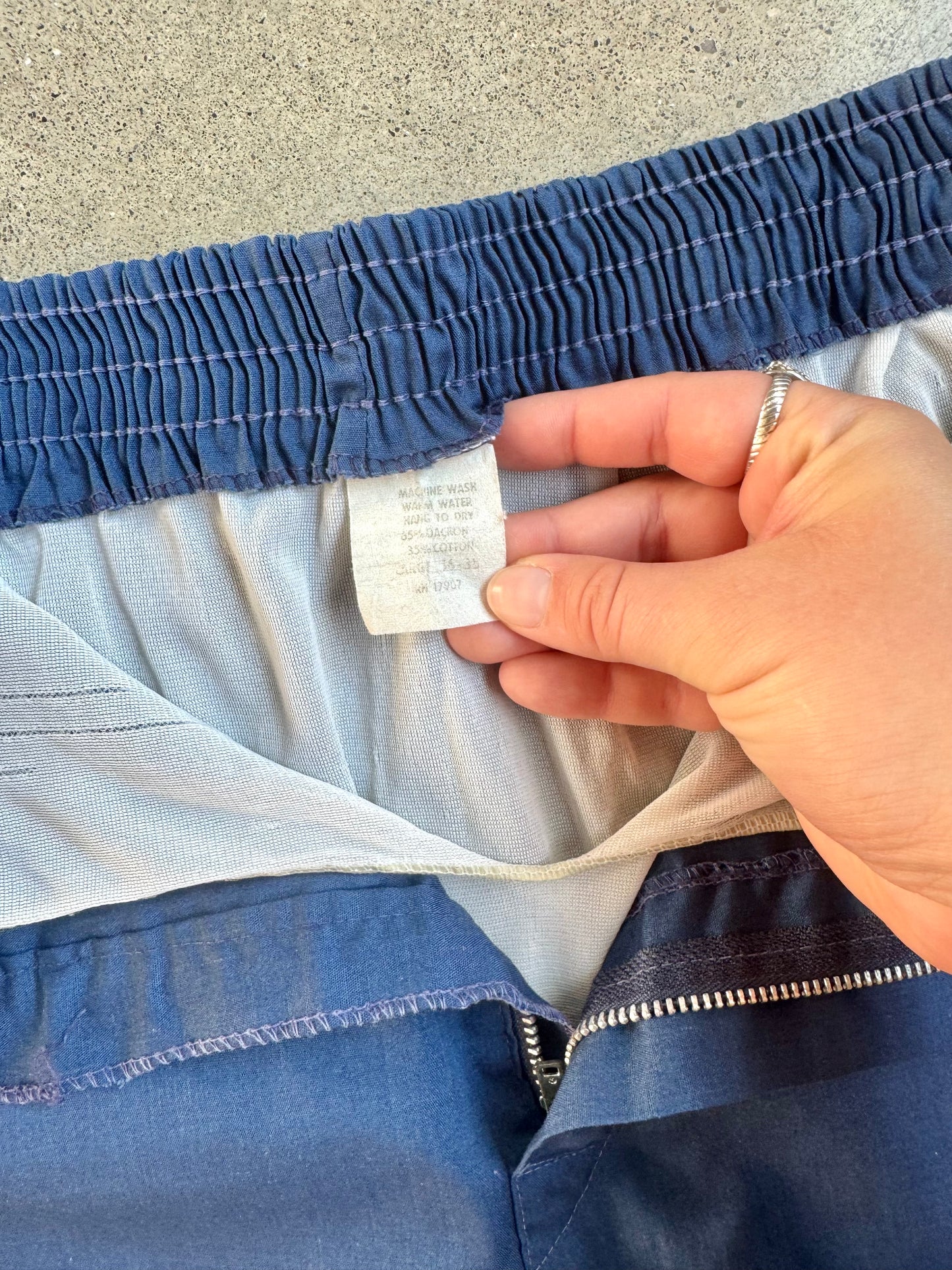 Vintage 1960s Navy Blue & Red Swim Shorts | Large