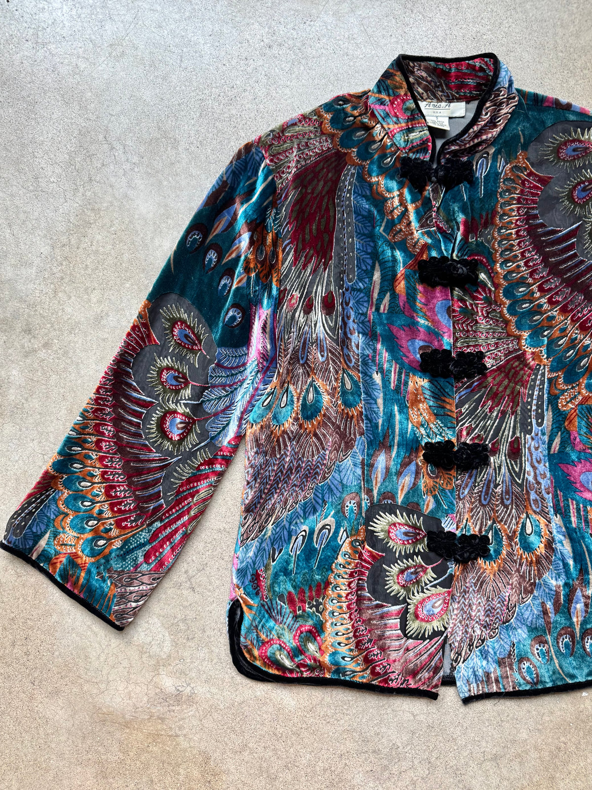 Vintage 1990s Aris A. Peacock Feather Velvet Burnout Silk-Blend Blouse | Small