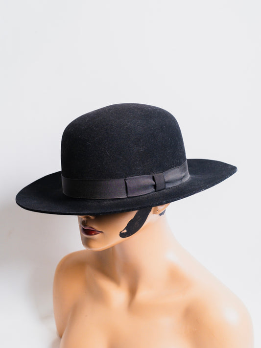 Vintage 1950s Dynafelt Black Western Wide Brim Hat