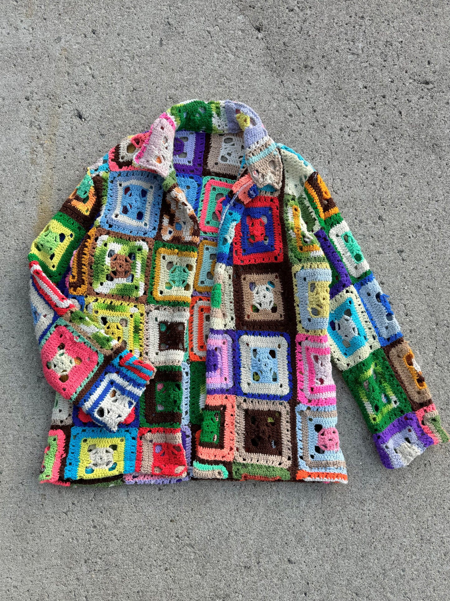 Vintage 1970s Handmade Granny Square Cardigan | L/XL