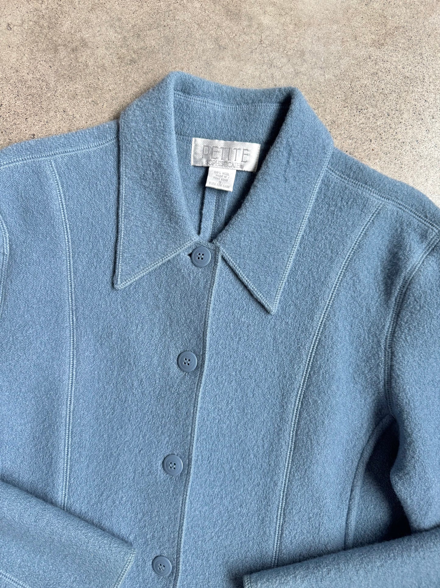 Vintage 1990s Petite Sophisticate Baby Blue Wool Jacket | Small