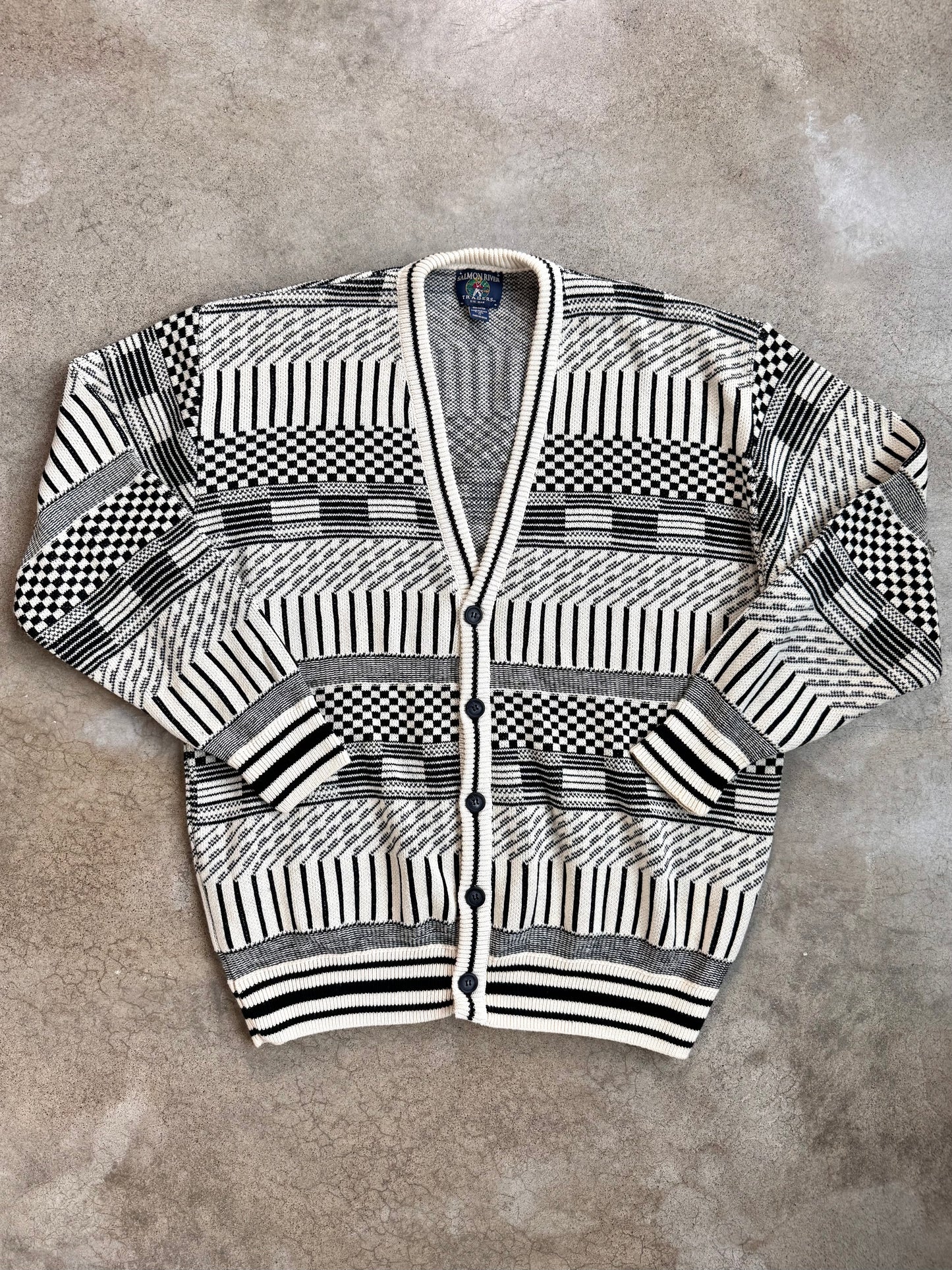 Vintage 1980s Salmon River Traders Geometric Cotton Cardigan | 1X