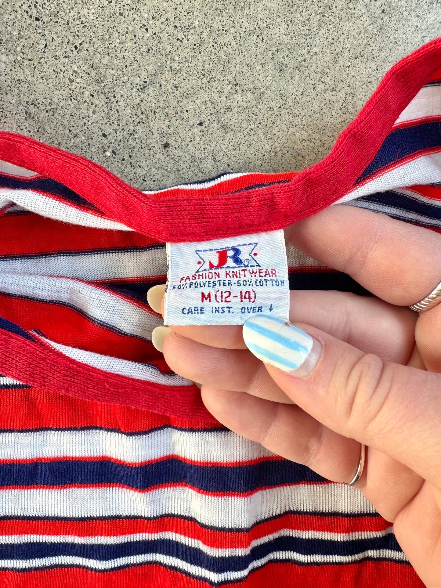 Vintage 1970s JR Fashion Red White & Blue Striped Tank Top | XS/S