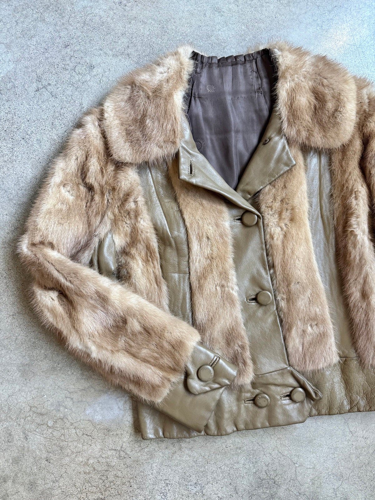 Vintage 1960s/70s Brown Mink Fur & Leather Cropped Bomber Jacket | Small