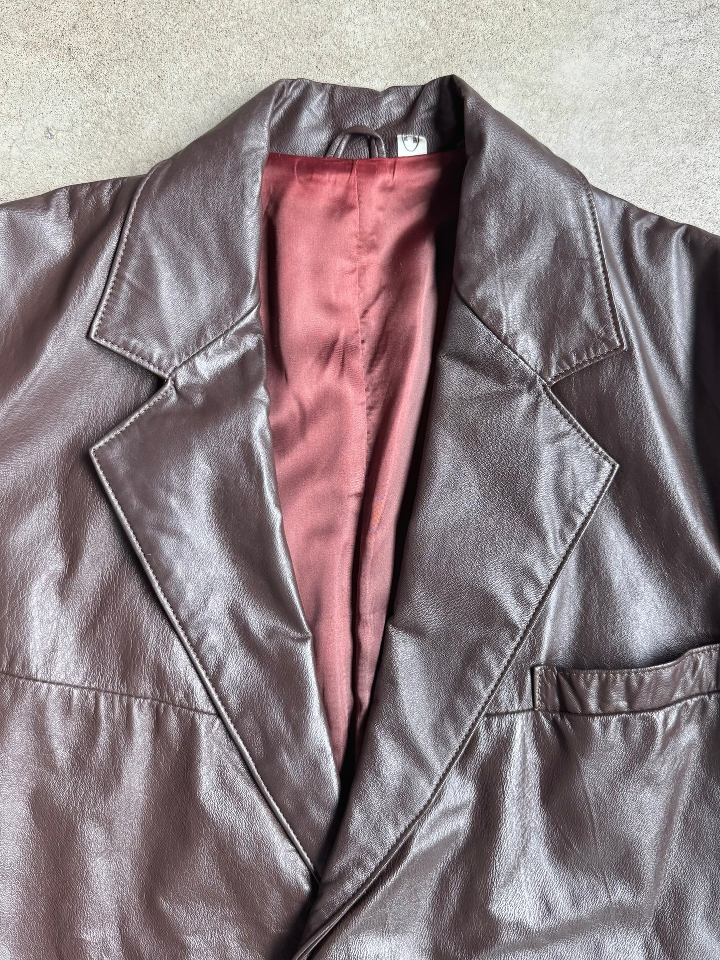 Vintage 1970s Clipper Mist Brown Leather Blazer Jacket | 44R