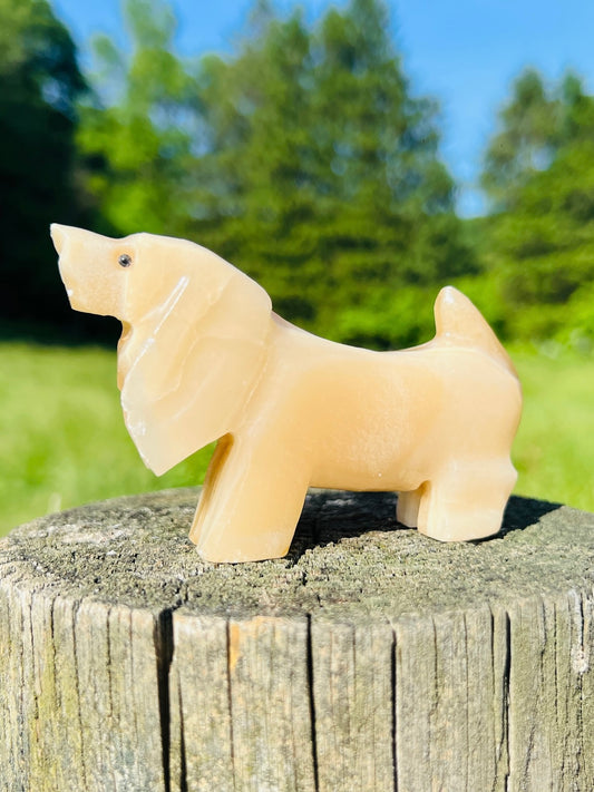 Vintage 1980s Alabaster Carved Basset Hound Dog Figurine