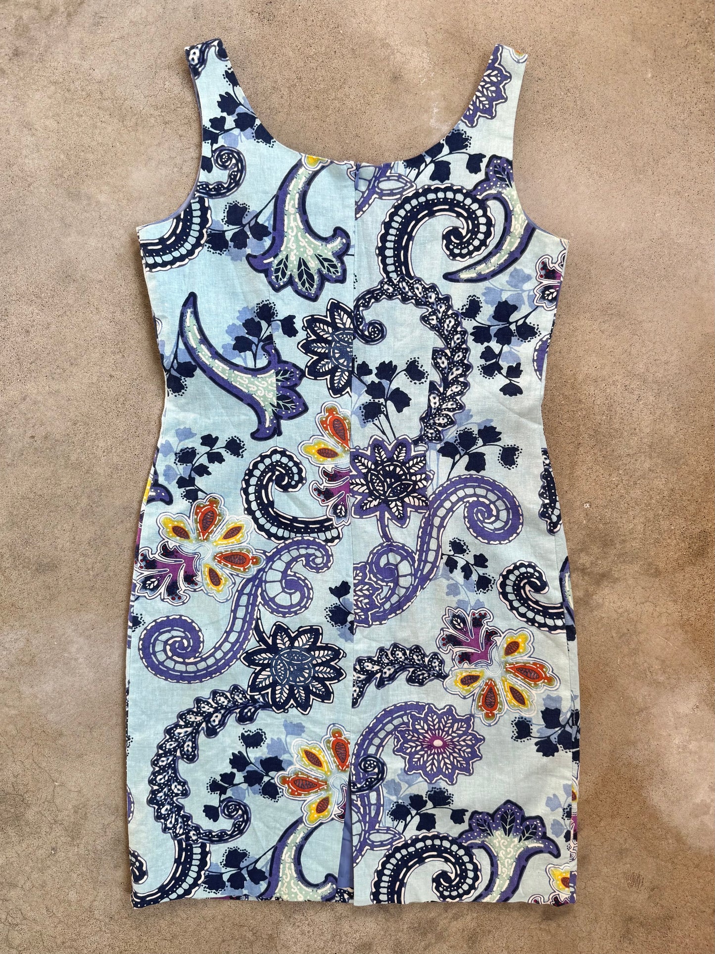 Vintage 1990s Willow Glenn Beaded Floral Linen Sheath Dress | Medium